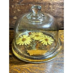 VTG Gamut Designs Glass Cloche Dome Dried Flower Daisy Resin Base Ladybug USA